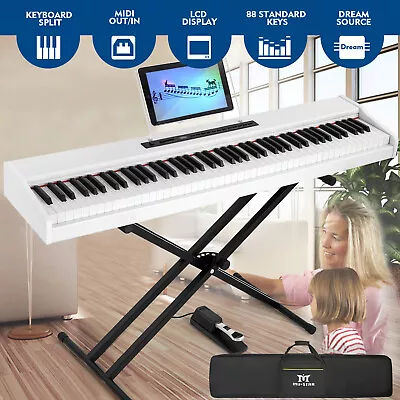 New 88-Key White Digital Piano Semi-Weighted Electronic Keyboard Stand+Pedal+Bag • $209.99