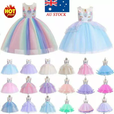 $29.73 • Buy Kids Girls Unicorn Evening Princess Tulle Dress Birthday Party Cosplay Costume .
