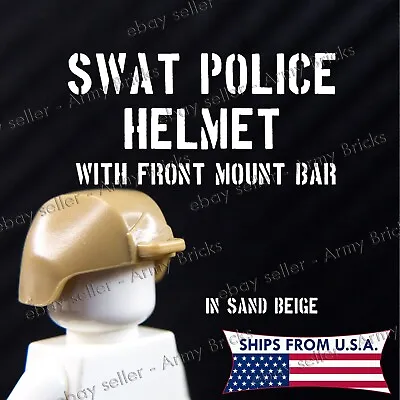 SWAT Police Tactical Helmet With Front Mount Bar - CUSTOM Brick Weapons - BEIGE • $2.53