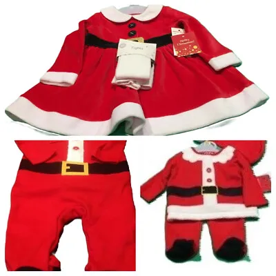Baby Mr Santa Mrs Santa Father Christmas Cotton 2 Piece Out Fits Hat Tights • £6.99