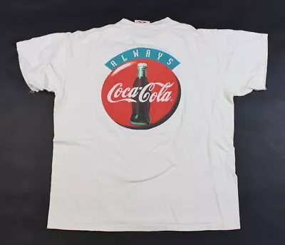 Always Coca Cola Vintage 90s Large Cotton Shirt Single Stitch Double Sided White • $10