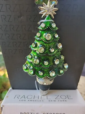 Rachel Zoe Rhinestone Green Enamel Christmas Tree Wine Bottle Stopper NIB • £16.38