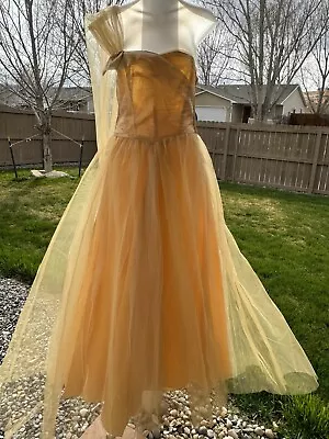 Vintage Dress Emma Domb Formal Gold / Yellow Netting Taffeta Tulle Daffodil • $99.99