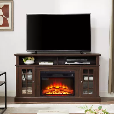 TV Stand Media Entertainment Console Unit With 23  Fireplace Inset For 65  TV • $359.99