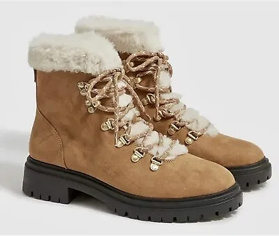 J Crew Faux-Fur 8 Winter Hiking Boots Chestnut Brown • $55