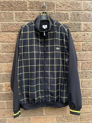 Lacoste Mens Track Jacket Tracksuit Top Black Yellow Grid Check XL 6 Casuals 80s • $80.82