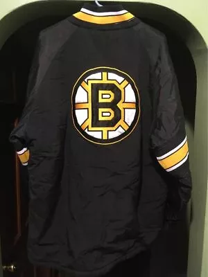 Boston Bruins Vintage Starter Men's Large Black Jacket 1/4 Zip Pullover Coat • $54.42