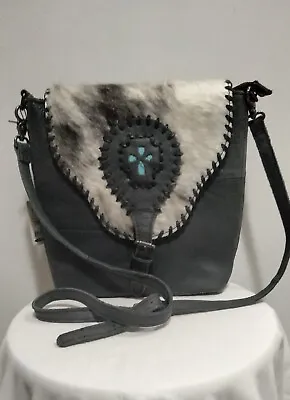 Stylish P&G Grey  W/Black And White Western  Cowhide Purse. • $64.15