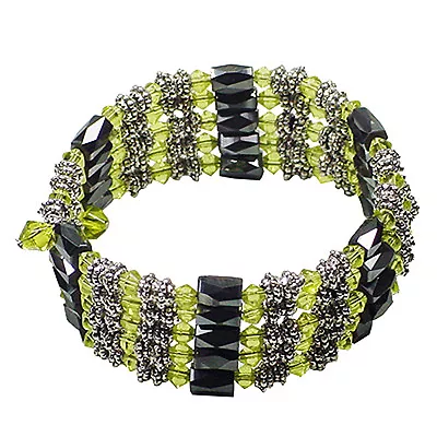 36  Magnetic Hematite Green Peridot Wrap Bracelet • $8.79