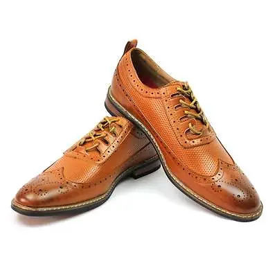 New Men's Dress Shoes Brown/cognac Wing Tip Block Hill Lace OXFORDS Parrazo W/2 • $19.99