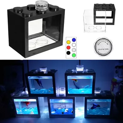 Mini Fish Tank LED Lighting Clear Ornament Betta Aquarium Office Desktop Decor • $16.05