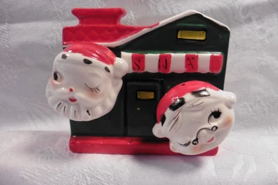 $35 • Buy Vintage Salt & Pepper Shakers Commodore Napkin Holder~Santa & Mrs Claus Workshop