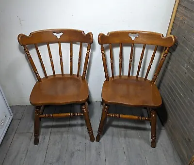 Vintage Pair Tell City Andover Hard Rock Maple Wood Windsor Dining Chairs 8018 A • $315