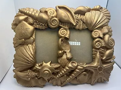 Vtg Seashells Double Photo Picture Frame 2 1/2 X 3  Hollywood Regency Nautical • $15