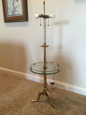 Vintage Stiffel Brass FLOOR Lamp ~ Queen Anne Legs ~ Glass Top & Chain Pulls • $289