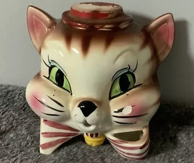 Vintage Kitsch Ceramic Cat Face Scissores String Holder Wall Decor • $159.99