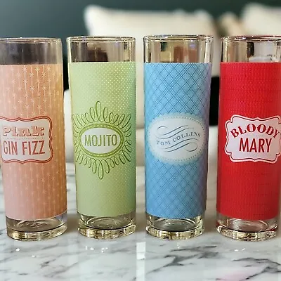 Martha Stewart Highball Glasses With Cocktail Recipes Set Of 4 MCM Style • $19.99