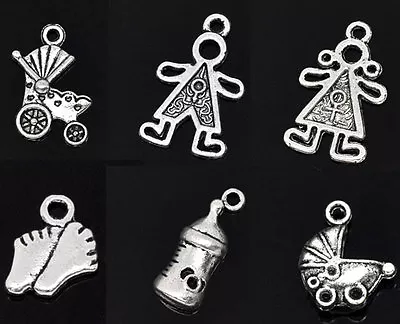 12 ANTIQUE SILVER BABY SHOWER CHARM/PENDANTS~Perfect For Wine Glass Charms (11H) • £2.45