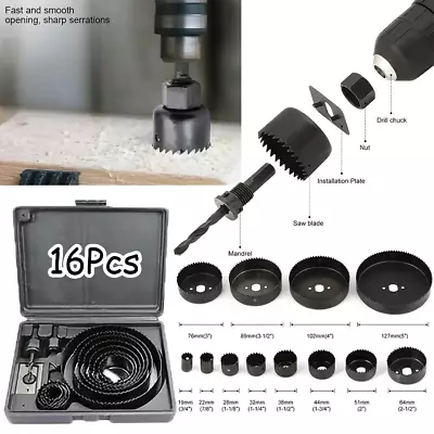 16pcs Hole Saw Cutter Kit Round/Circular Drill Cutting Case Set For Metal Wood • £10.99