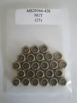 MS20364-428 Hex Nut 1/4-28 Self-Locking Nylon Insert Plated - Lot Of 25 • $6.89