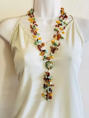 VTG Natural Turquoise Baltic Amber Beaded Necklace Genuine Collar Tassel Rare • $89