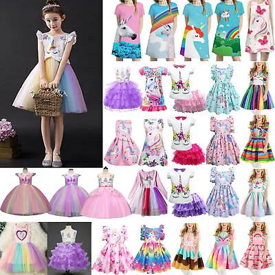$16.14 • Buy Kids Girls Unicorn Princess Rainbow Tutu Dress Birthday Party Dresses Outfits