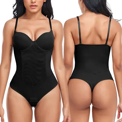 Women Firm Tummy Control Body Shaper Slimming Thong Shapewear Bodysuit With Bra • £9.79