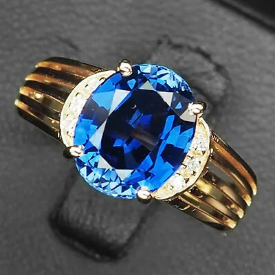 Sapphire Kashmir Blue Oval 4.20Ct. 925 Sterling Silver Rose Gold Ring Size 6.75 • $15.04