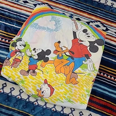 Vintage Painting Rainbows Disney Twin Fitte Bed Sheet Mickey Minnie Mouse Donald • $20