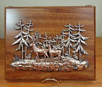 Vintage A&F Canada Copper-Toned Metal Elk Deer Forest 3-D Relief Art Wall Plaque • $16.99