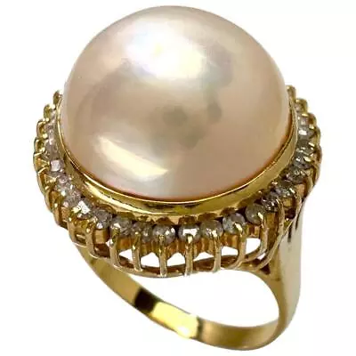 US 6.2 Mabe Pearl 13.0mm Diamond 0.30ct In Total Ring K18 Gold 5.3g Women • $503