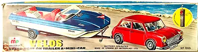 VINTAGE MISTER-P No.843 MINI COOPER & VELOS SPEED BOAT REMOTE CONTROLLED NEW • $400