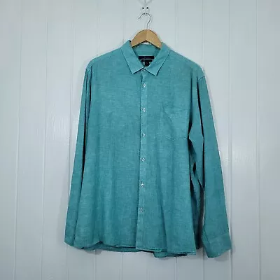 Marc Anthony Men XXL Luxury Slim Fit Coastal Green Linen Blend Button Down Shirt • $14.99