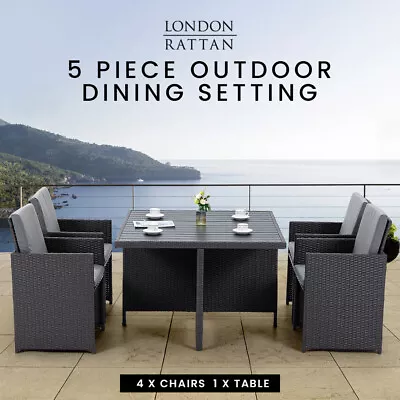 $619 • Buy LONDON RATTAN 5pc Outdoor Dining Table Setting And Chairs Furniture Wicker Set