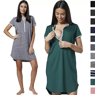 Happy Mama Women's Maternity Nursing Cut Out Nightshirt -Striped Nightdress 045p • £21