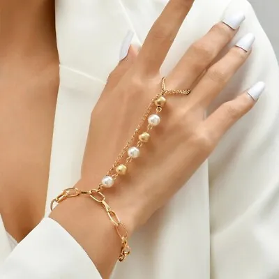 Indian Finger Gold Ring Hand Harness Chain Bracelet Jewellery Wear • £4.39