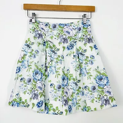 Zimmermann Womens Mini Skirt Floral Linen Lace Up High Waist Size 0P 6 AU • $149.95
