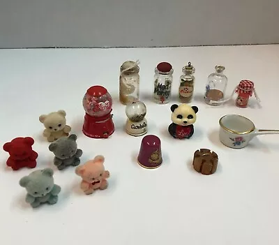 Mixed Lot 16 Pcs Miniatures Figurines Thimble Glass Bottles Bears Poker Chips  • $25