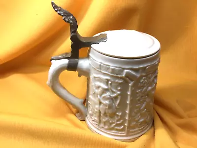 German Schierholz Musterschutz White Porcelain Relief Beer Stein • $75