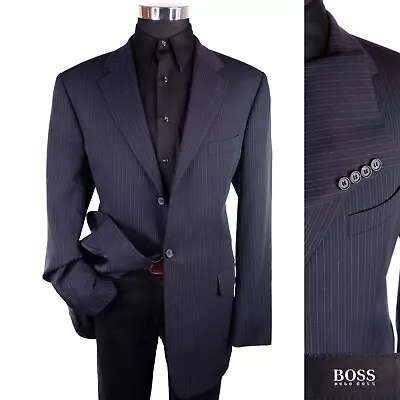 Hugo Boss Vinci Blazer Men's Size 44L 3-Button Blue Pin Stripe Suit Jacket EUC • $39.75