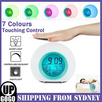 $21.99 • Buy Kids Alarm Clock Wake Up Light Digital Clock With 7 Colors Changing Press Gift