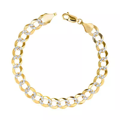 14K Yellow Gold Solid 8.5mm Mens Diamond Cut Pave Curb Cuban Chain Bracelet 8  • $821.99