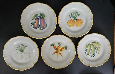 5 CASAFINA Italy Hand Painted Vegetables Veggies Salad Plates 8  Ceram Vietri • $119.95