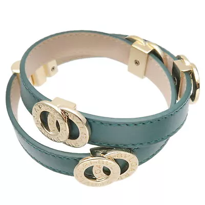 Auth BVLGARI Bvlgari Bvlgari Double Coiled Bracelet Green Gold Leather Used • $442.38