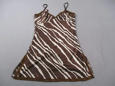 Baby Phat Slip Dress Womens Large Brown Zebra Print Trim Y2K Satin Romantic • £24.32