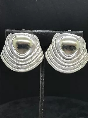 Vintage 925 Sterling Silver  Signed MH  Electroform Modernest  Clip-on Earrings • $129.99