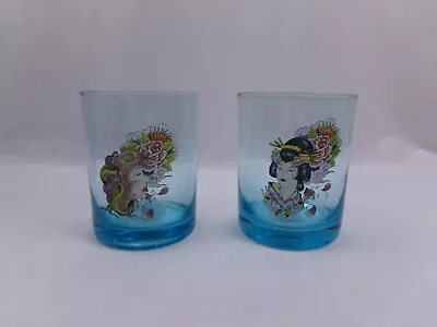 Ed Hardy Christian Audigier Blue Drinking Glass Set Of 2 • $7.98