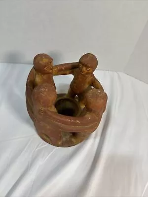 Aztec Mayan Folk Art Circle Of Friends (4) Candle Holder Clay Pottery Statue • $6.49