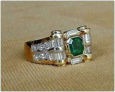 3Ct Asscher Cut Simulated Emerald Men's Engagement Ring 14K Yellow Gold Plated • $77.24