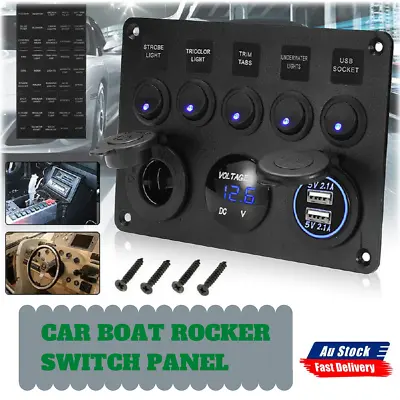 $29.69 • Buy 12V 5 Gang Switch Panel Control USB ON-OFF Rocker Toggle For Car Boat Marine New